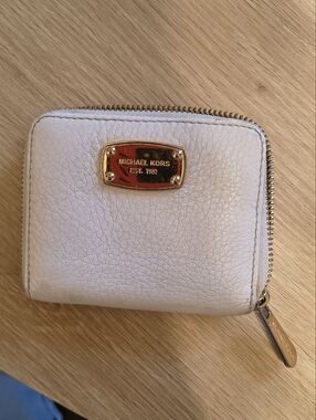 Michael Kors Pebbled Leather Zip Wallet in Cream